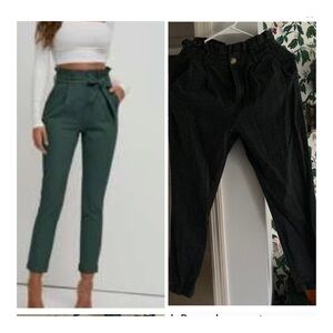 Lot of High-Waisted Paper Bag Pants - Green and Black
